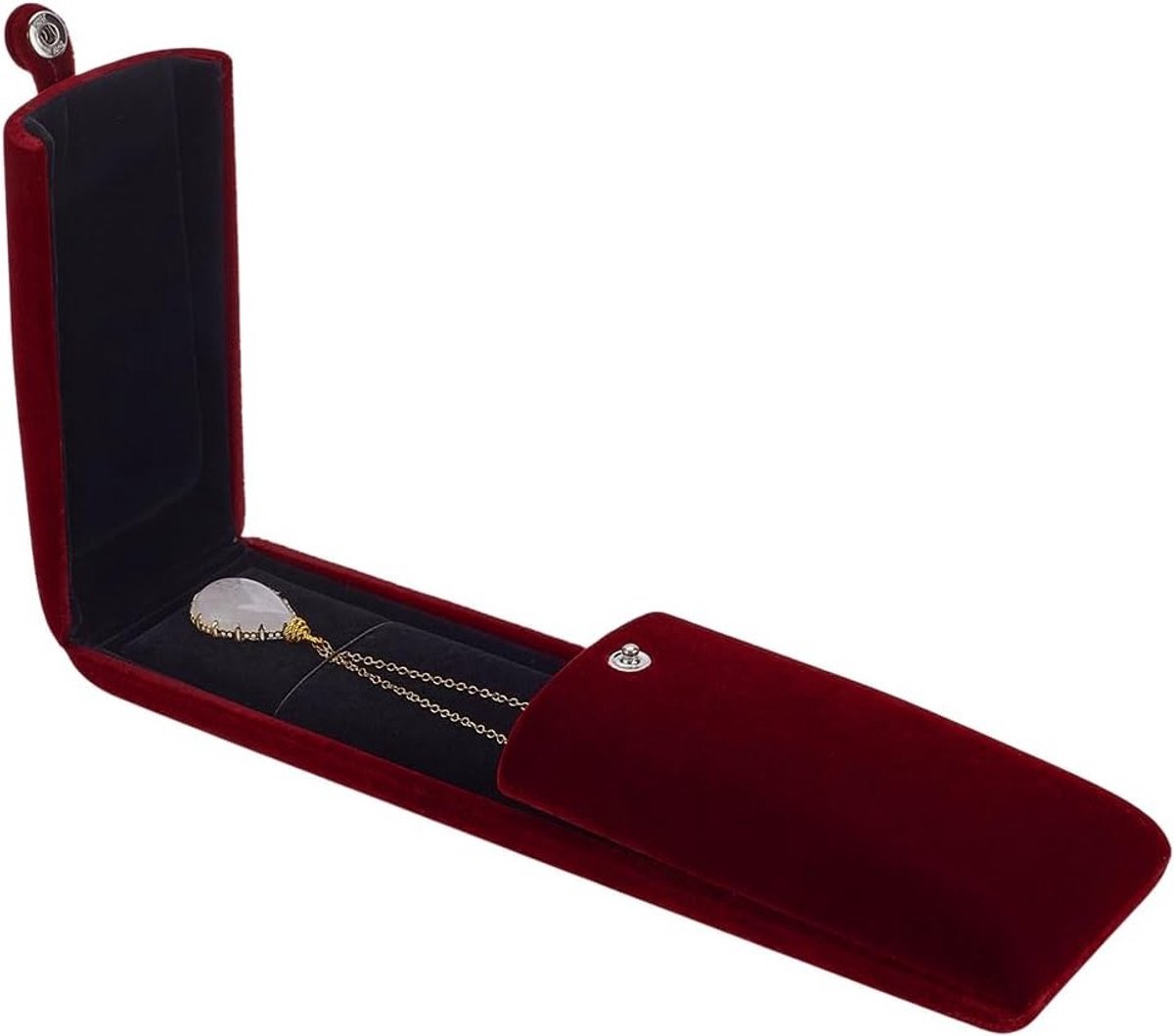 Donkerrode fluwelen sieraden verpakking box voor kettingen, hangers en lange kettingen - Luxe cadeauverpakking en opbergdoos voor sieraden