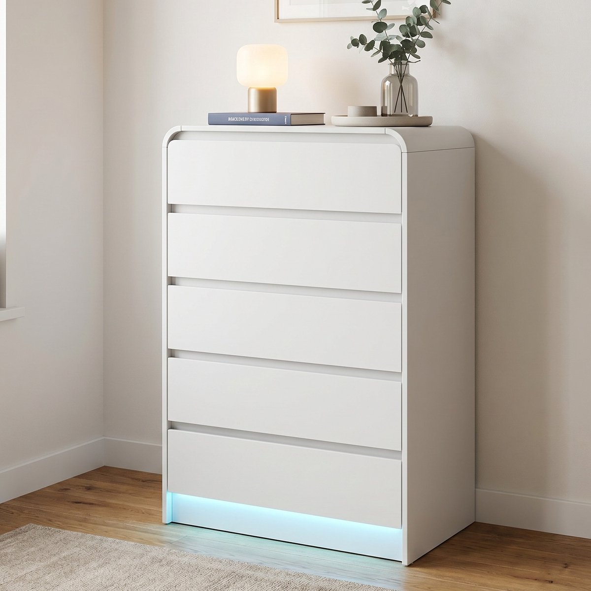 Mofor Ladekast met 5 lades - 73x40x110cm - Opbergkast met LED-verlichting - hout - modern minimalistisch - Wit
