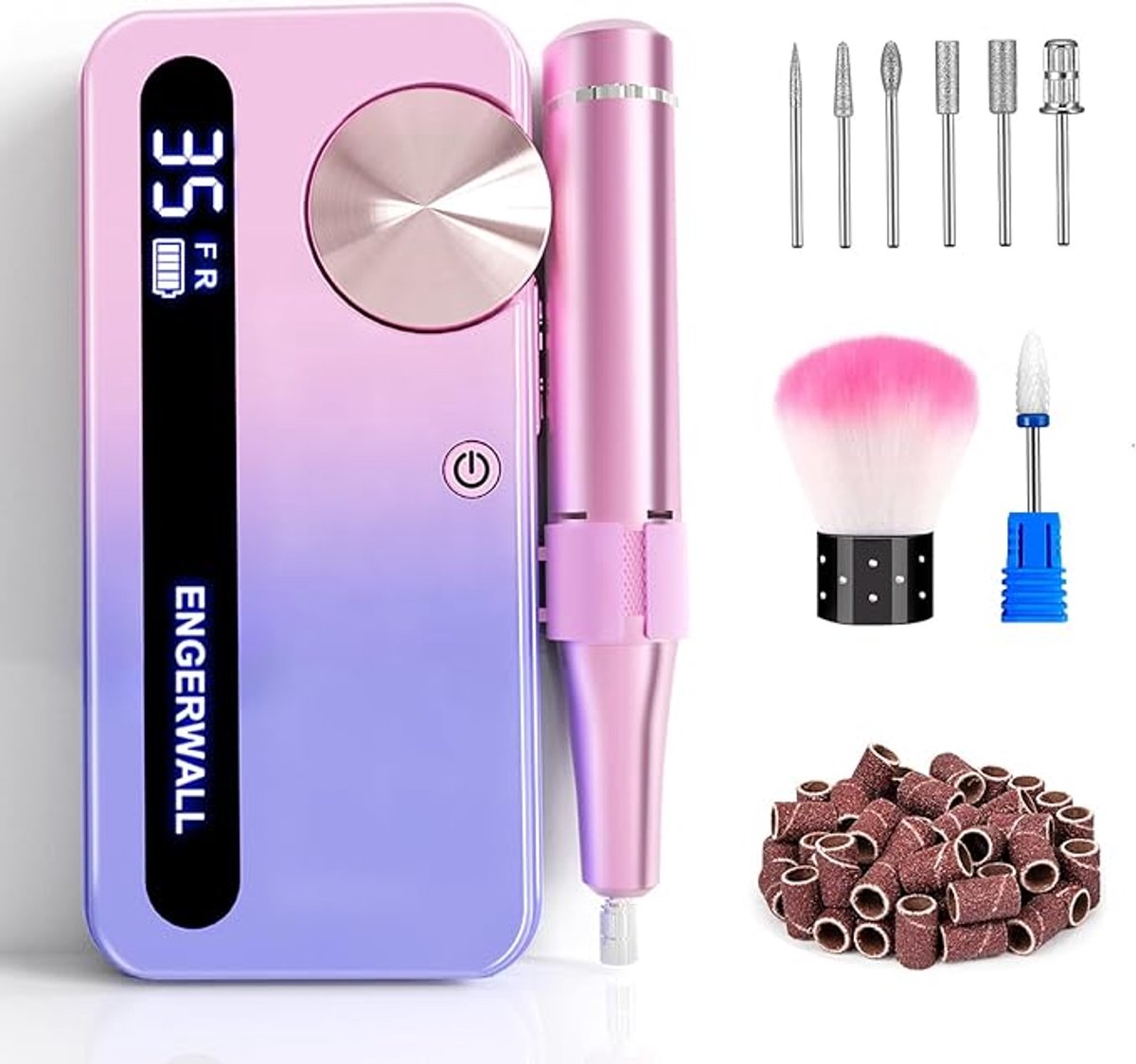 Professionele Nagelfrees 35000 RPM, Oplaadbare Elektrische Nagelvijl (20 Uur Batterij), Draadloze Manicure & Pedicure Set met 13 Bits, 56 Schuurbanden en LCD-Scherm voor Gelnagels, M50