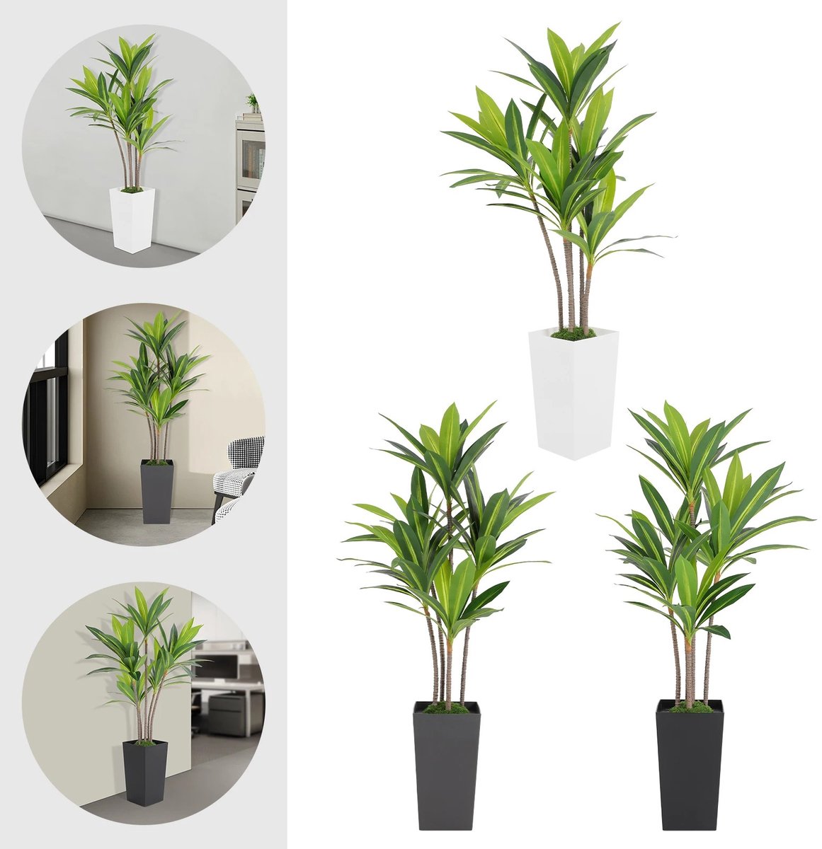 Dailygoods 152cm Zwart/Wit/Grijze Kunstplant, Dracaena Boom, Kunstbomen, Kleurrijke Bladeren, Binnen- en Buitendecoratie
