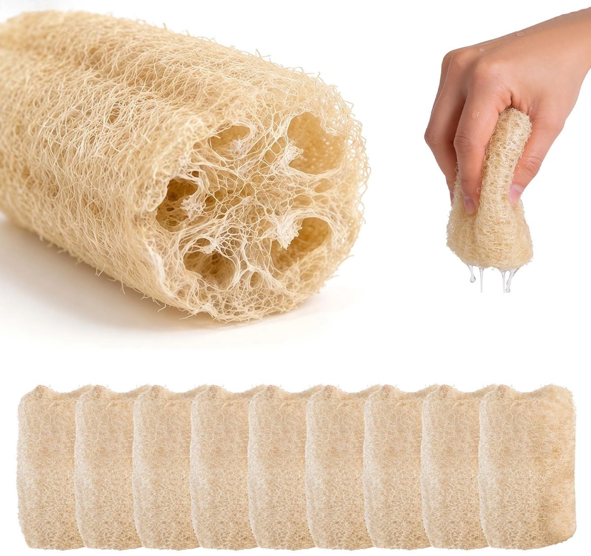Dailygoods- Loofah Spons 10 Stuks - Natuurlijke Spons - Peelingspons - Afwasspons - Douche Spons - Biologisch Afbreekbaar