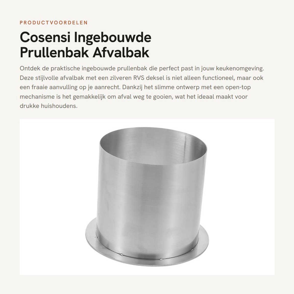Solidchoice- Inbouwafvalbak RVS 304 - Deksel - Inbouwafvalbakken - Afvalbak - Keukenaccessoire - Ruimtebesparend ontwerp - Afvalbakdeksel