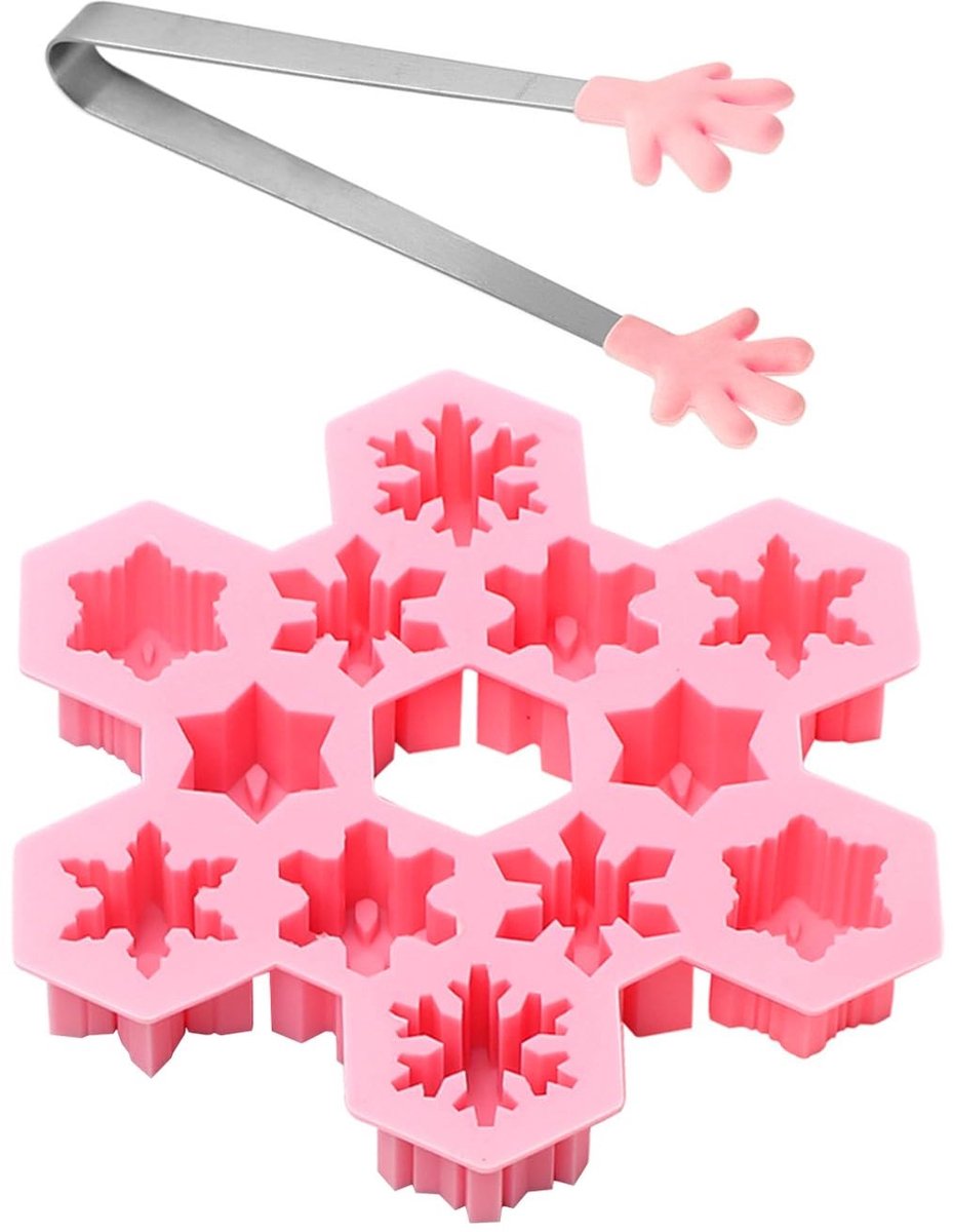 Solidchoice- IJsblokjesvorm Sneeuwvlokvorm - Siliconen Bakvorm - Keukenaccessoires - Inclusief Ijstang - Veilig en Duurzaam Materiaal