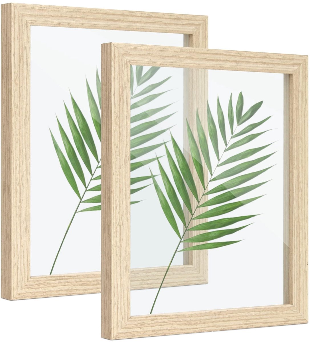 Solidchoice- Fotolijst 8x10 cm - Houten Fotolijst - Set van 2 Stuks - Wanddecoratie - Zwevend Frame - Premium MDF-hout - Grijze Kleur