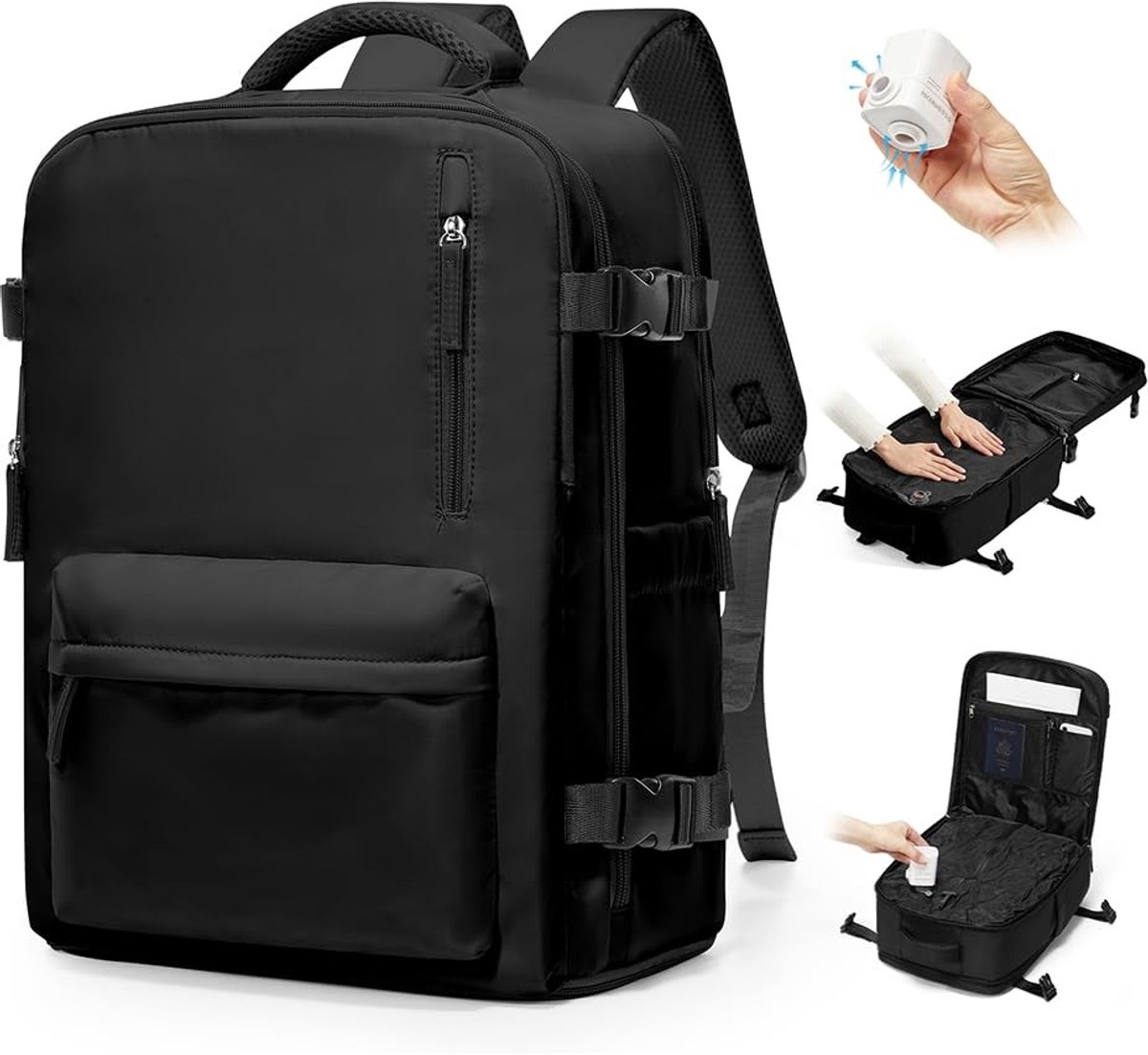 Solidchoice- Reisrugzak Handbagage 40x30x20cm - Vacuümcompressiesysteem - Laptopcompartiment - Waterdicht - Dames/Heren - Gratis pomp
