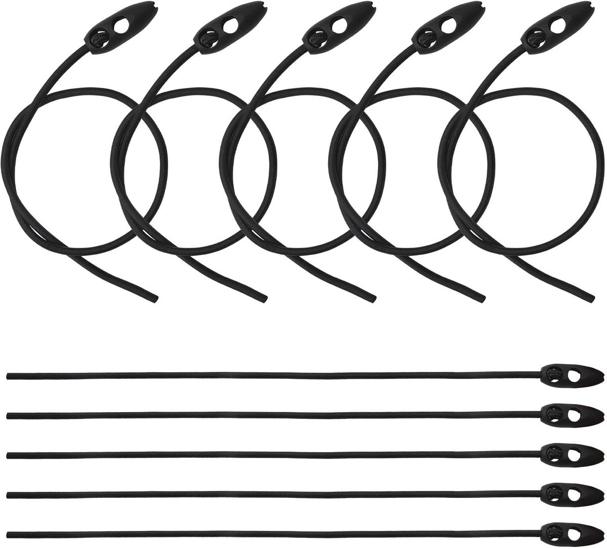 Solidchoice- Bagagespanners 50 cm - 10 stuks - Instelbare lengte - Zwart - Latex/Nylon - Voor fietsen/motorfietsen/camping - Spanband