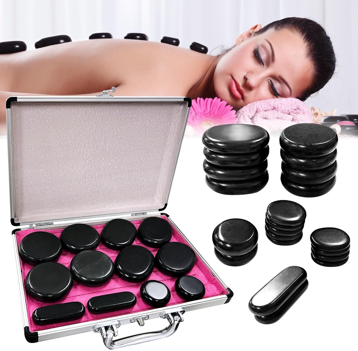 Solidchoice - Hot Stone Massage Set - Draagbaar - Elektrisch - Ontspanning - Basalt - Voor Massage - 21 Stenen