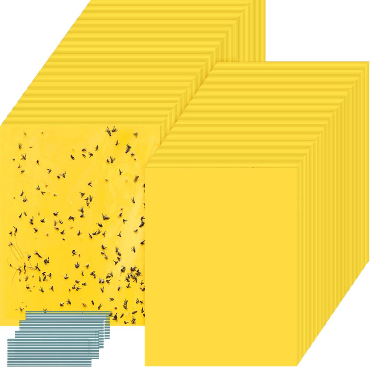 Dubbelzijdige kleefvallen voor insecten - inclusief 100 binddraden - vangen vliegen en andere insecten - 100 vallen - 15 x 20 cm - geschikt voor gebruik binnenshuis - kleefvallen speciaal voor kassen - geel