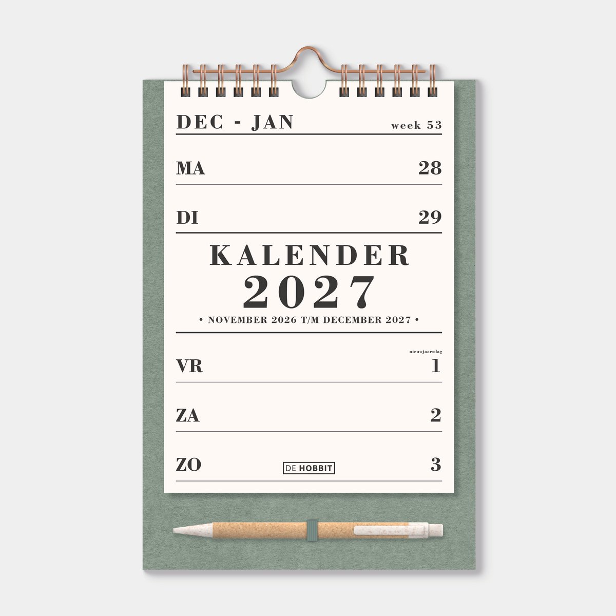 Hobbit - Spiraalkalender 2027 - A5 (21 x 14,85 cm) - Weekplanner - Weekkalender - Met pen - Groen