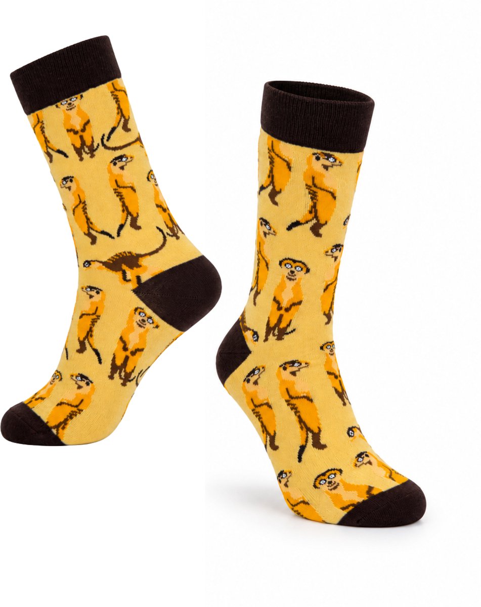 Tutti Footi - Sokken met Stokstaartjes - Dierensokken dames/heren maat 37-43 - Afrika/Savanne/Geel