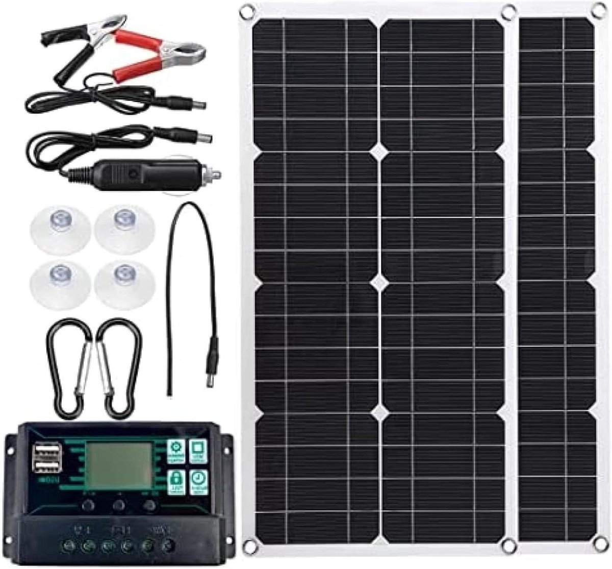 Zonnepaneel Set - Energie Opwekker - Stroom Voor Onderweg - Met Laadcontroller - 500W - Zwart
