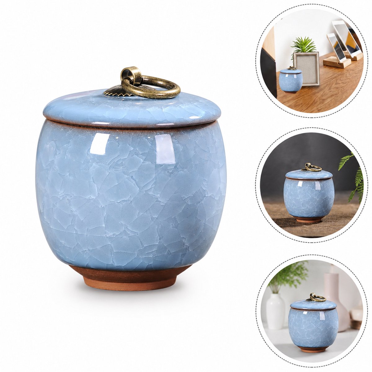 Keramische Gedenkurn - Mini urn van keramiek - Ljskraakpatroon - 70ml - Gedenkurn voor mens en huisdieren - Blauw