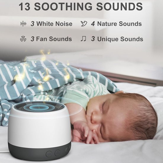White Noise Machine - Sound Machine - Baby Slaap Hulp - 13 Kalmerende Geluiden - 9.7 cm - Wit — afbeelding 4