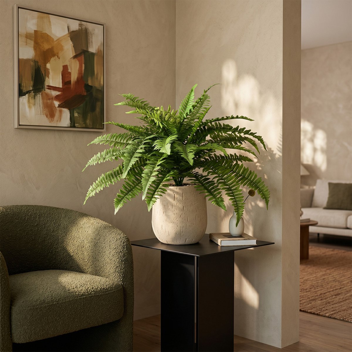 maxifleur Kunstplanten Boston Varen deluxe kunstplant 65cm in pot Groen