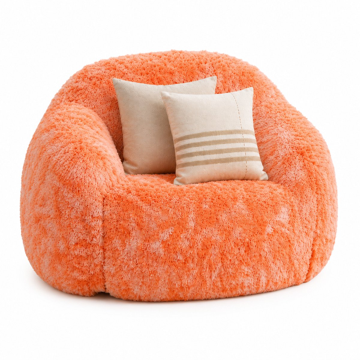 CINK Living® Fluffy Bean Bag Chair XXL – Zachte Teddy Beanbag Stoel met Armleuningen – Gevuld met High Density Foam – Afneembare Hoes – Voor Woonkamer, Slaapkamer & Gamekamer – Oranje