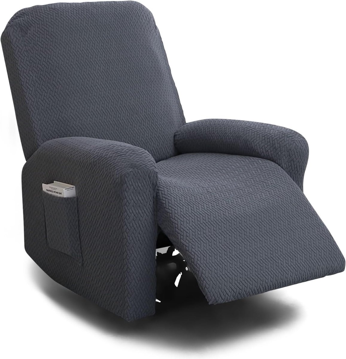 Recliner Sofa Hoes Set van 4 - Stretch Hoes voor Relaxfauteuil met Zakjes en Elastiek - Compleet Beschermend en All-Inclusive in Donkergrijs