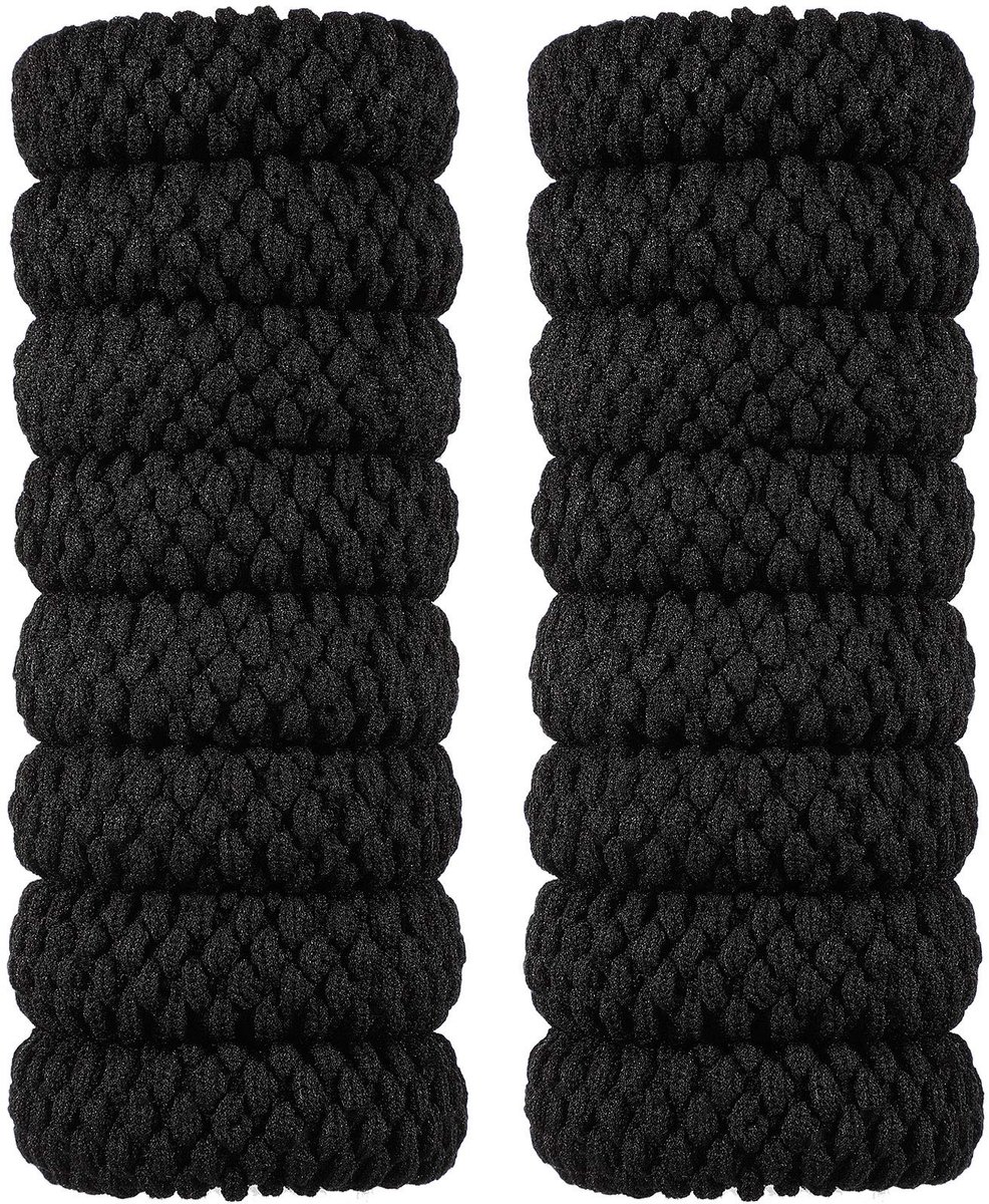 Dailygoods- Haarelastiekjes 16 Stuks - Dikke Katoenen Banden - Naadloos Ontwerp - Geen Breuk/Glijden - Luchtdoorlatend - Zwart - Haarband