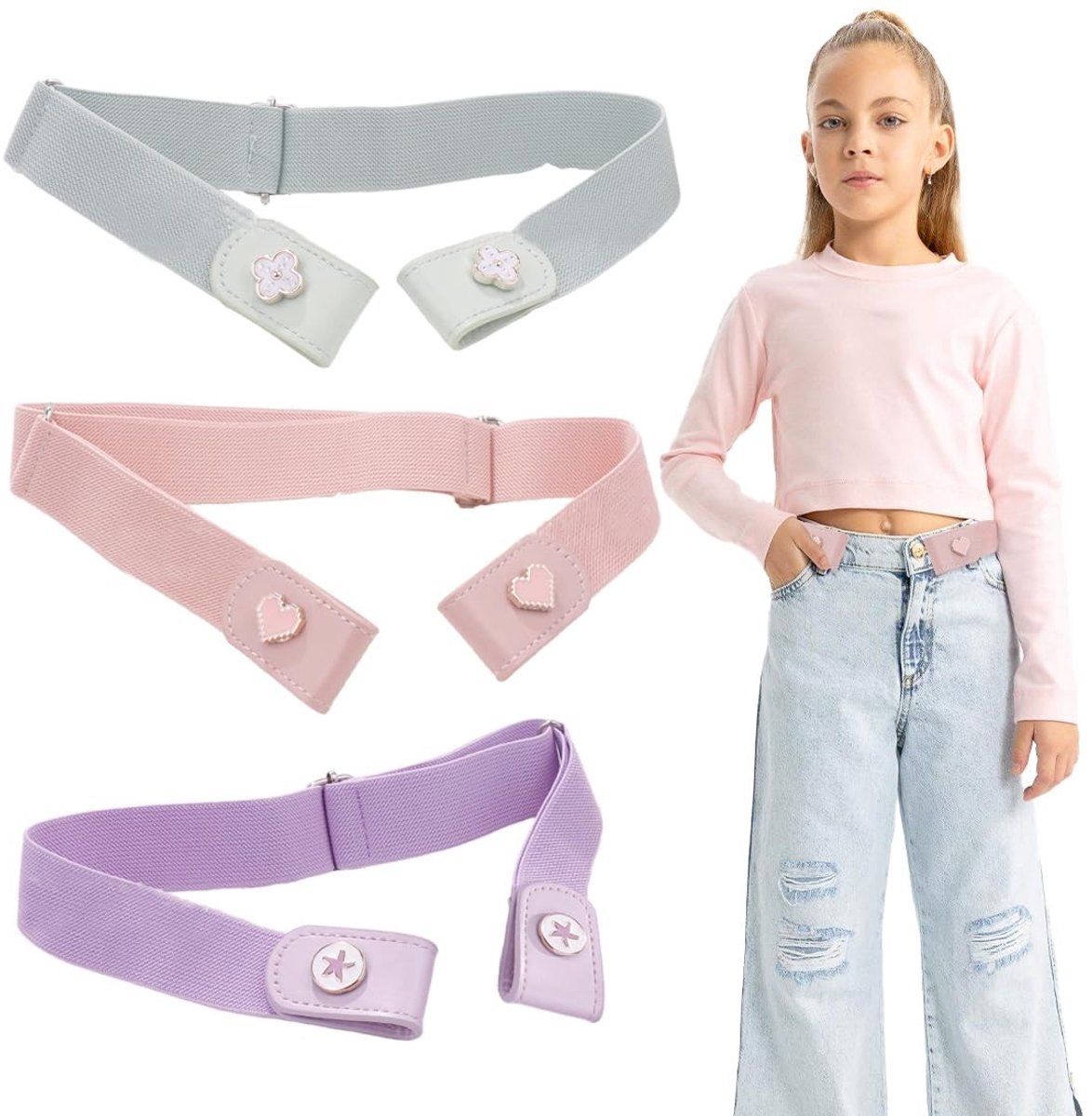 Dailygoods- Elastische Riem - 3-delige Set - Verstelbaar - Onzichtbaar - Kinderriem Zonder Gesp - Comfortabel en Duurzaam