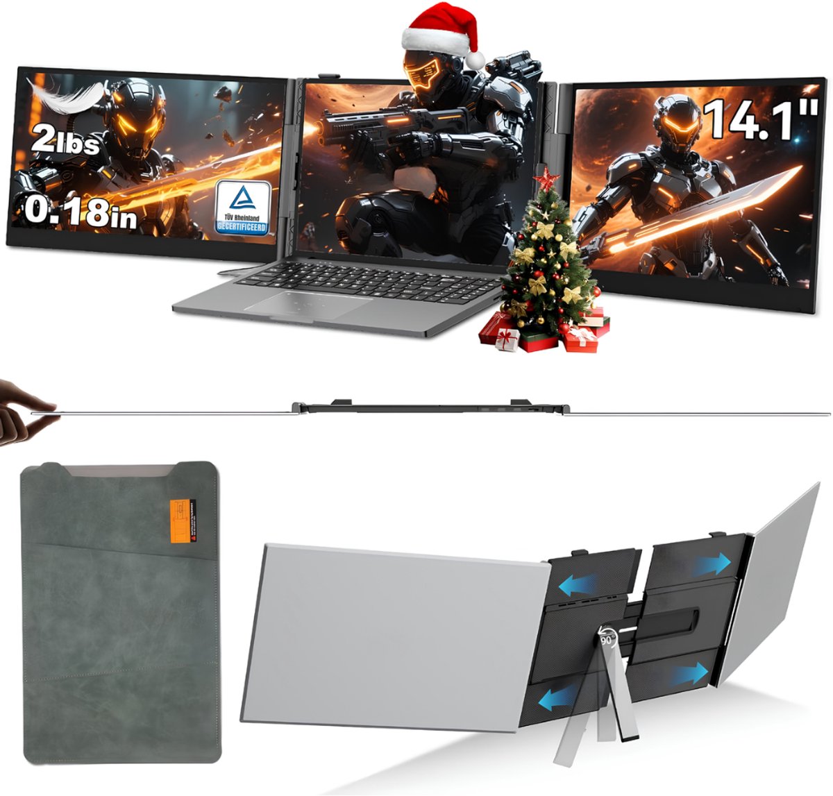 KAD® Portable Monitor - Dubbele Draagbare Monitor - Draagbare Monitor - Draagbaar Scherm - Grijs - 2cm x 21cm x 34cm