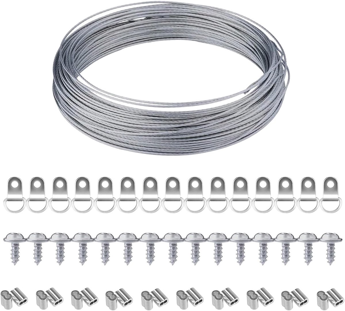 Hanging Kit, D Ring Fotohanger, Fotolijst Opknoping Draad, Set voor het Ophangen van Foto's, Picture Hanging Wire, Picture Wire, Fotoophangdraad, Staalkabel Foto's Ophangdraad Set, 51 Stuks
