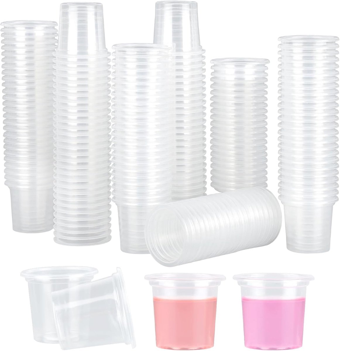 Verpakking met 200 stuks borrelglaasjes plastic, 2 cl / 20 ml plastic borrelglazen, PET-transparante borrelbekers, herbruikbare plastic bekers voor proeverijen, feestjes en banketten