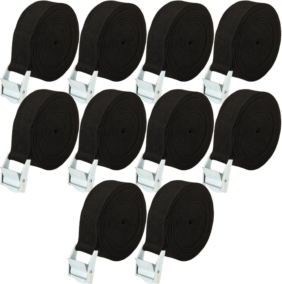 Spanbanden, zwart, kort, spanbanden, 5 m, verstelbare sjorband, spanriem met klemsluiting, 25 mm spanriem, fietsendrager, bagagedragerriemen voor auto's, fietsen, motorfietsen