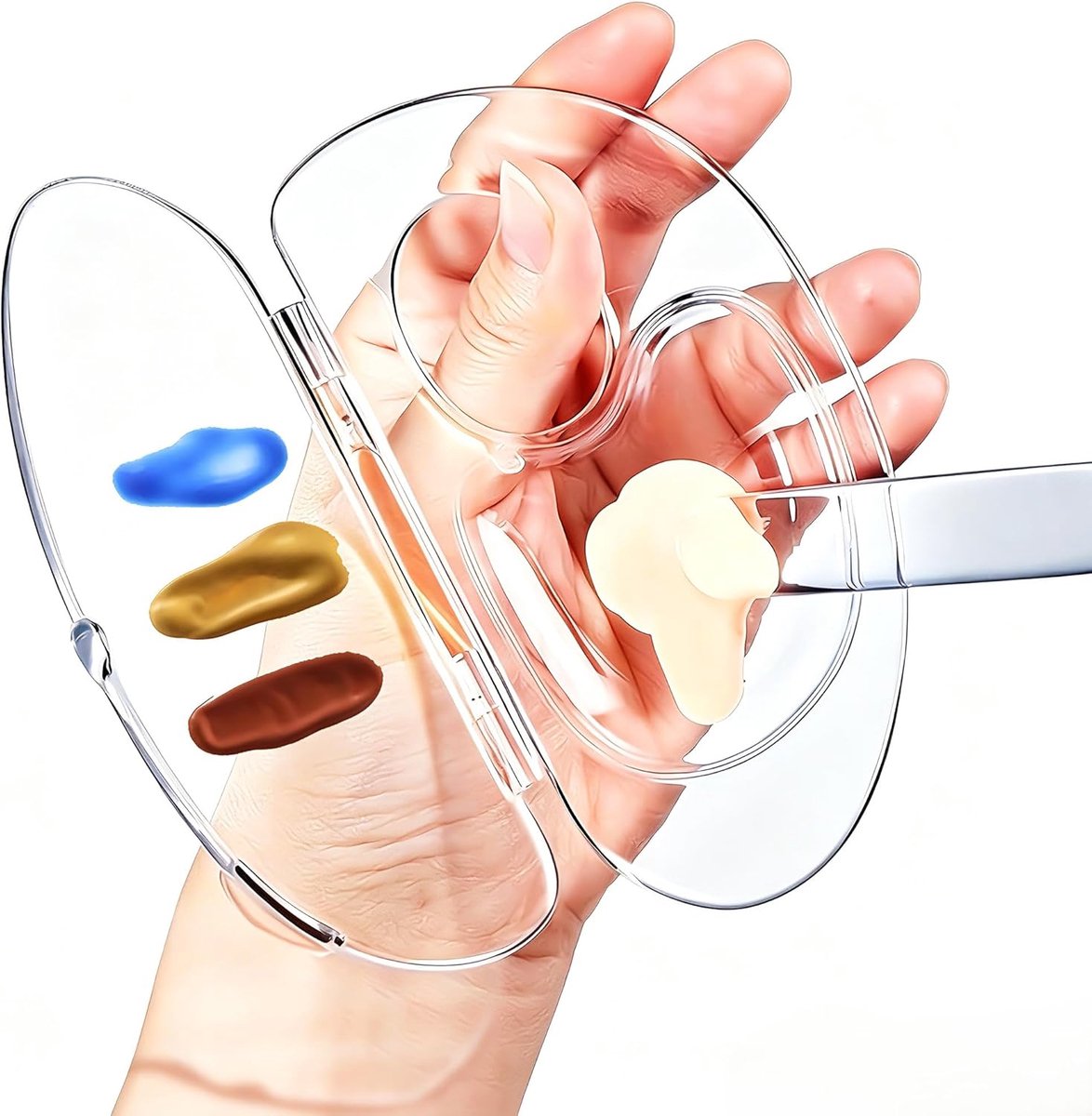 180 graden handheld opvouwbare acryl make-up mengpalet met transparante spatel en vilten zak voor het mengen van oogschaduw vloeibare foundation cosmetisch pigment en meer