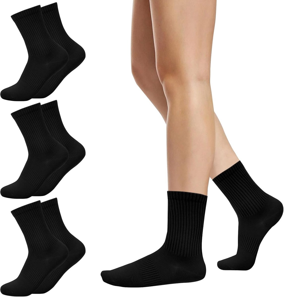 3 paar Solid Color Two Stripe Crew Socks Casual Athletic Socks Vintage Retro Running Katoenen Sokken voor Vrouwen Meisjes