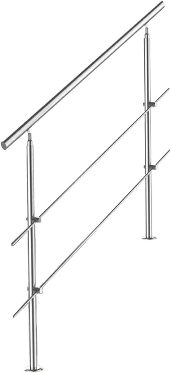 stalen leuning, trapleuning, reling voor trap, balustrade, balkon, 80 cm, met 2 dwarsbalken Ø 42 mm, voor binnen en buiten