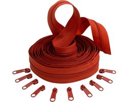 - C62501x5-C62576x10 - ritssluiting set spiraal 5m nr. 3 kleur: paprica 10 schuif nr. 3 Niet vergrendelbaar Kleur: paprica - metaal - genaaid korte waren