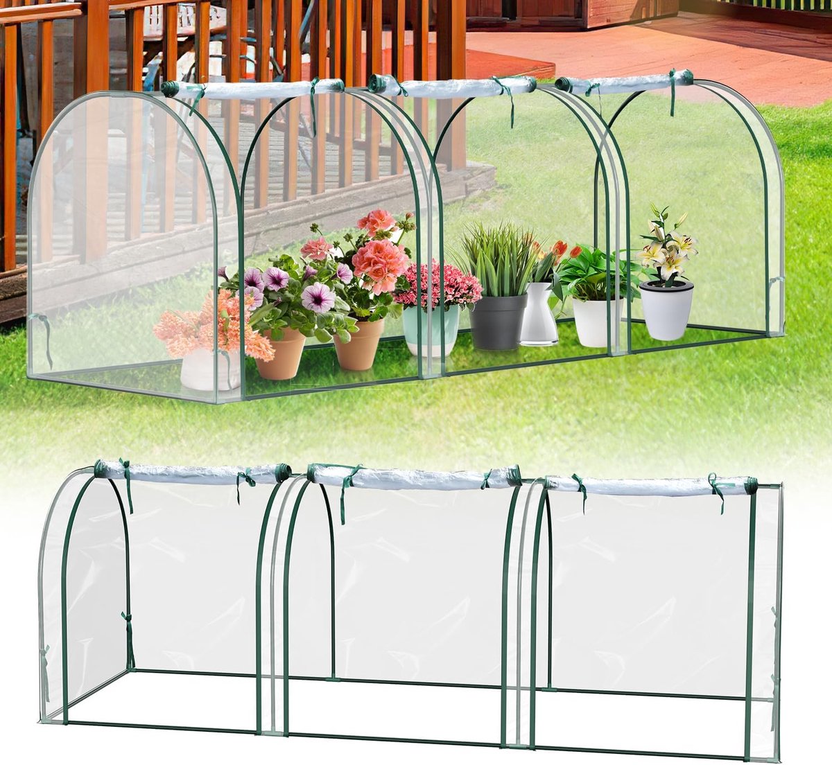 Broeikas foliekas, pvc, transparant, kleine winterbescherming, weerbestendig, plantenteelt, plantenhuis, 270 x 90 x 90 cm, tomatenkas