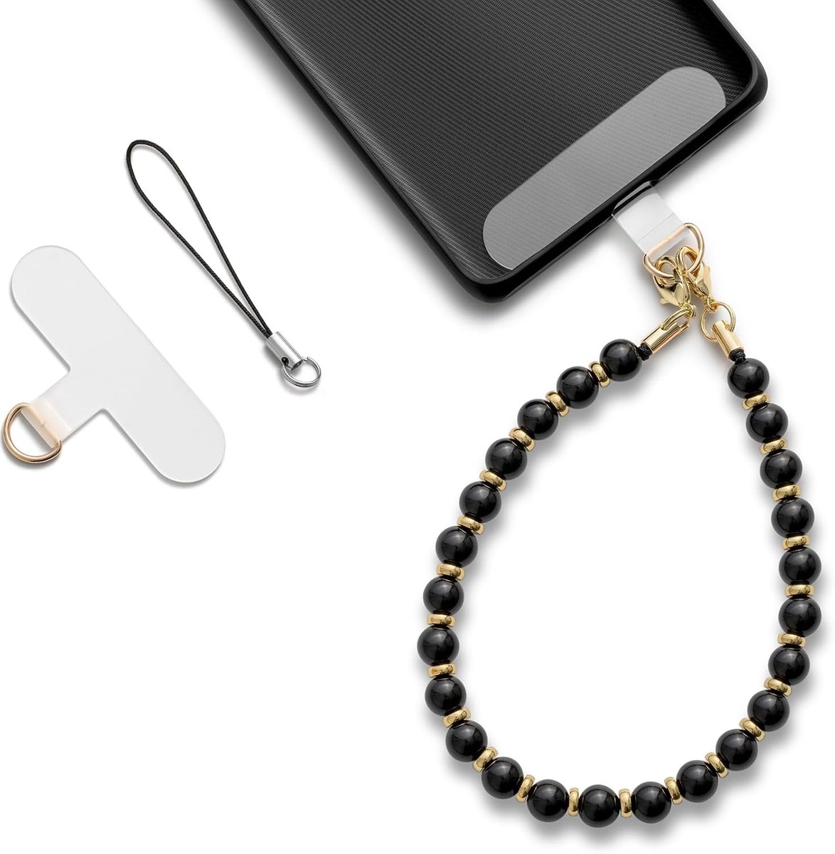 Korte telefoonketting voor mobiele telefoon, parels, mobiele telefoonhanger voor alle telefoontassen, universele telefoonkralen, sleutelkoord