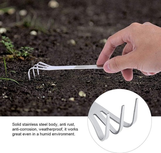 8.3 Inch Tuinieren Hark Rvs 3 Tanden Planten Pot Hark Tuinieren Cultivator Bodem Landbouw Gereedschap Kleine Potten Hark — afbeelding 3