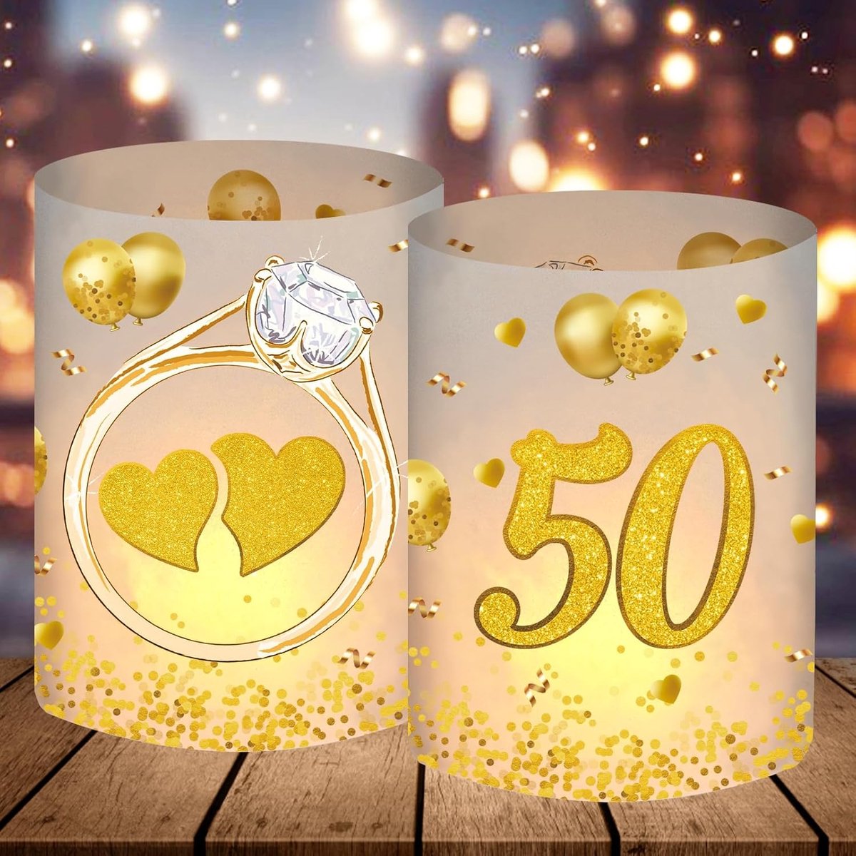 12 Windlicht tafeldecoratie gouden bruiloft, gouden bruiloft decoratie tafel, 50 jaar huwelijkscadeau, 50e huwelijksverjaardag cadeau, decoratie voor gouden huwelijk, Geschikt voor theelichtjes of