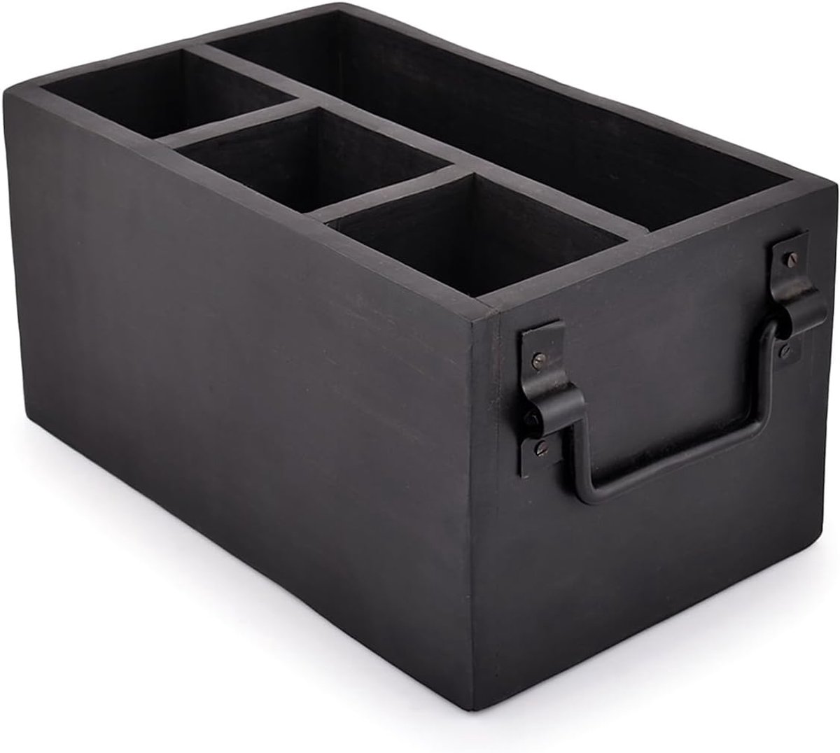 Bestekmandje van mangohout met 4 vakken, bestekhouder met servethouder voor keuken, eetkamer, picknicks (25,4 x 15,2 x 12,7 cm)
