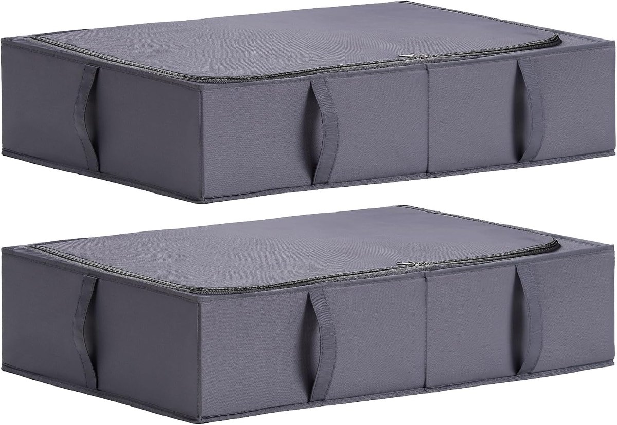 Opbergbox onder het bed met deksel, duurzame stof, wasbaar, opvouwbaar, opbergboxen voor kleding, dekens, beddengoed, schoenen, 70x42x18 cm, 2-delig, donkergrijs