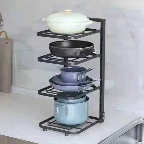 Potten En Pannen Organizer Rack, Multilayer Thicken Strong Bearing Round Corner Pot Organizer Voor Keukenkastopslag(4 Tier) — afbeelding 3