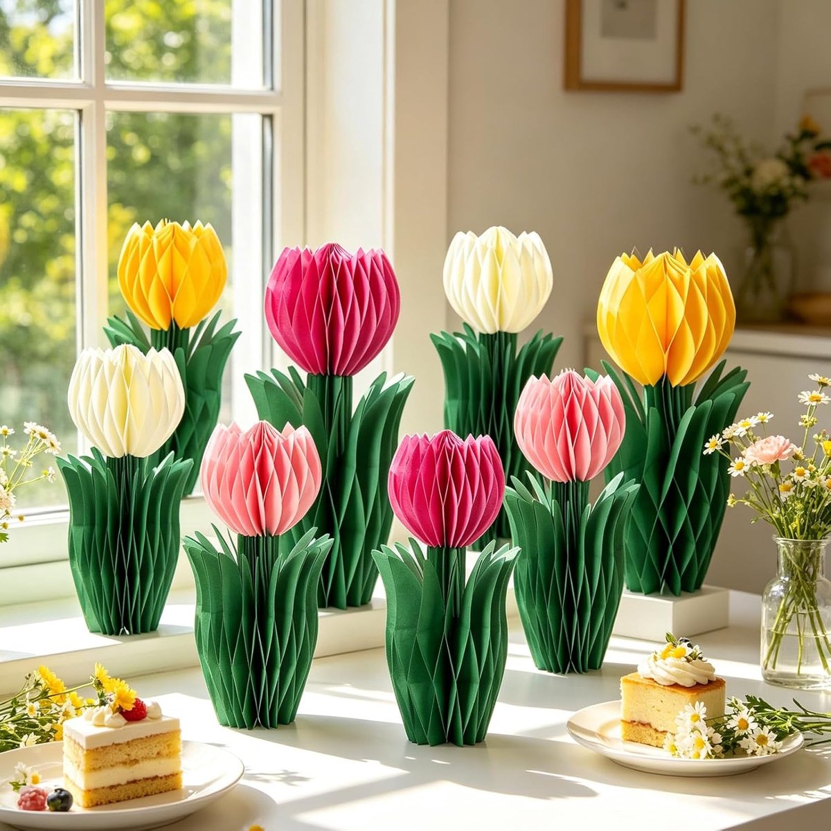 8 stuks tulpen honingraat ballen wit roze papier bloemen decoratie geel tulp decoratie voor tafeldecoratie verjaardag bruiloft lente decoratie