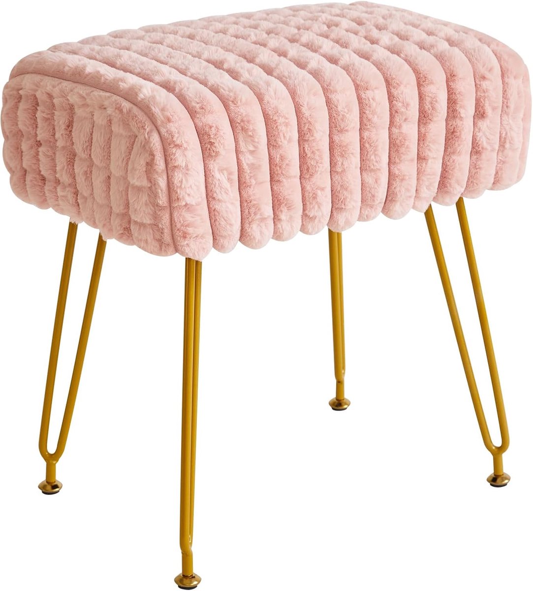Rechthoekige Voetenbank Kruk Ottomaan, Make-up Kaptafel Kruk Zijtafel, Fluwelen Kaptafel Zitting, Voetenbank Stoel, Gouden Stalen Poten, voor Make-up Kamer, Slaapkamer, Vierkant raster patroon