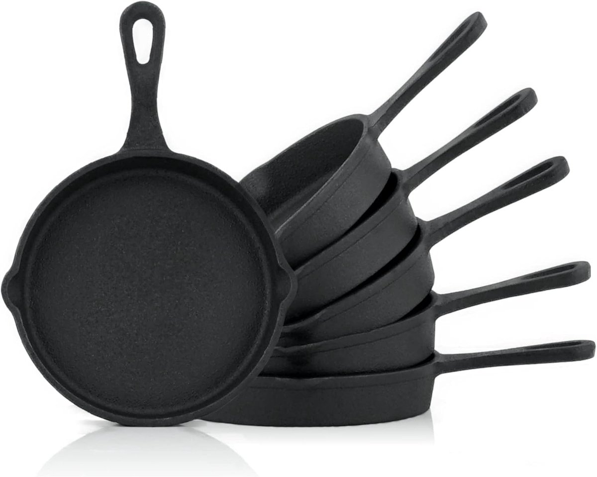 Grillpannen, diameter 12,5 cm, voorgekookt, gietijzer, met 2 schenktuit aan de rand