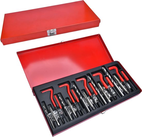 Schroefdraadreparatieset schroefdraadreparatieset Helicoil boorhulzen voor auto's, schroefdraadhuls, schroefdraadinzetstukken, gereedschap voor autoreparatie (rood, 131-delig) — afbeelding 5
