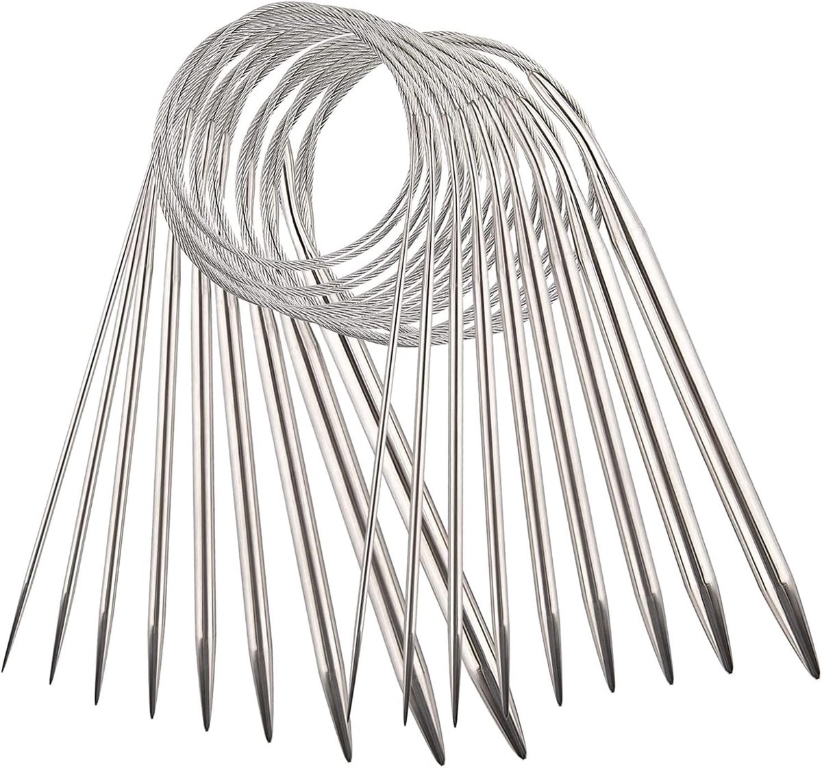 Set van 9 roestvrijstalen rondbreinaalden, 80 cm, metaal, professionele garennaalden voor weefprojecten (2,5 mm/3,5 mm/4,5 mm/5,5 mm/6 mm/7 mm/8 mm/9 mm/10 mm)
