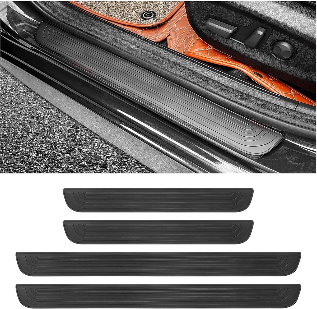 4 stuks, anti-kras rubber, randbeschermers voor deurstappen, universele waterdichte deurdriehoekstrips, externe accessoires (zwart, breedte 5 cm)