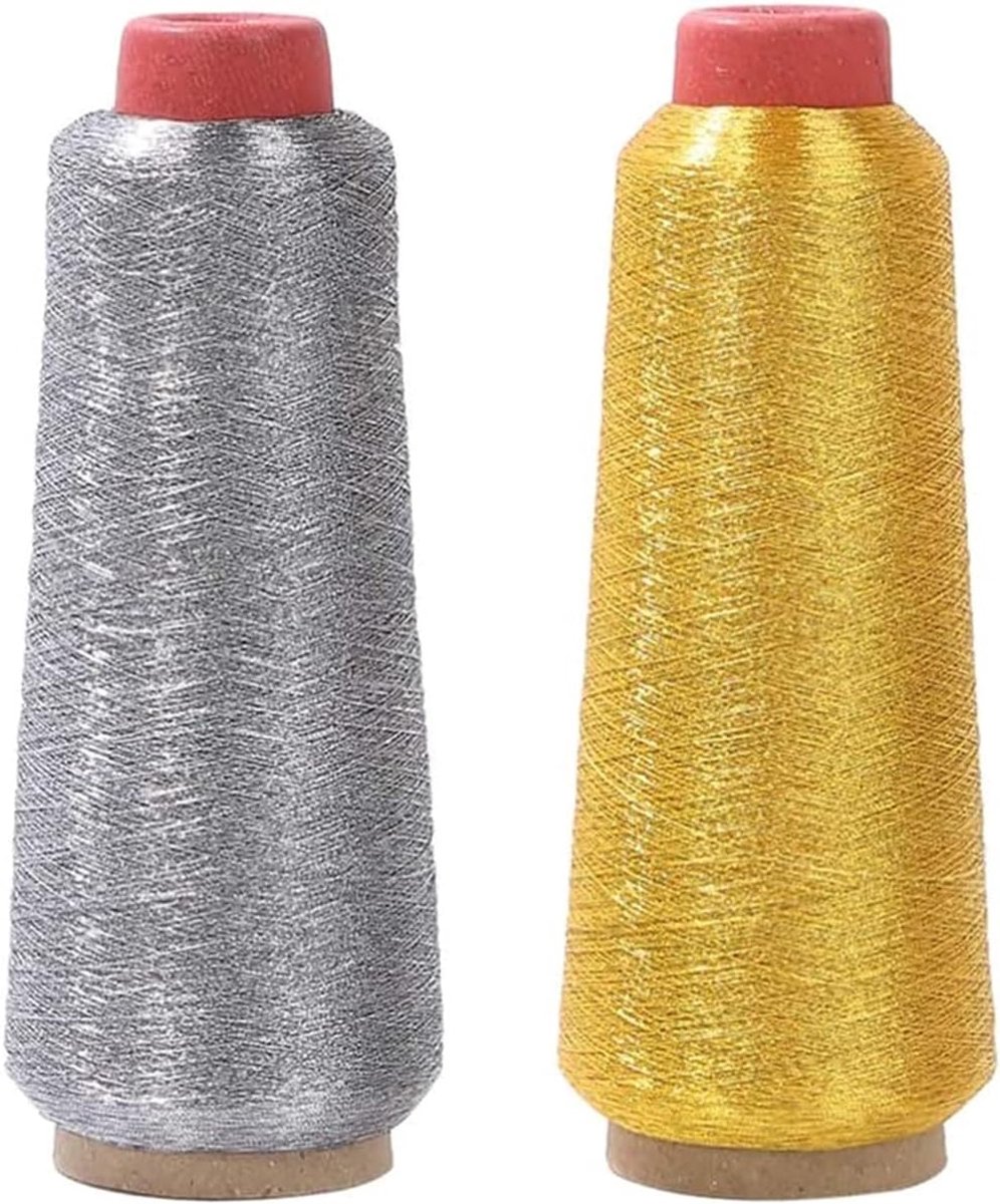 2 rollen borduurgaren, polyester, metallic goud en zilverkleurig, voor naaimachine, overlockgaren om te naaien, kruissteek, borduurwerk, handbreien