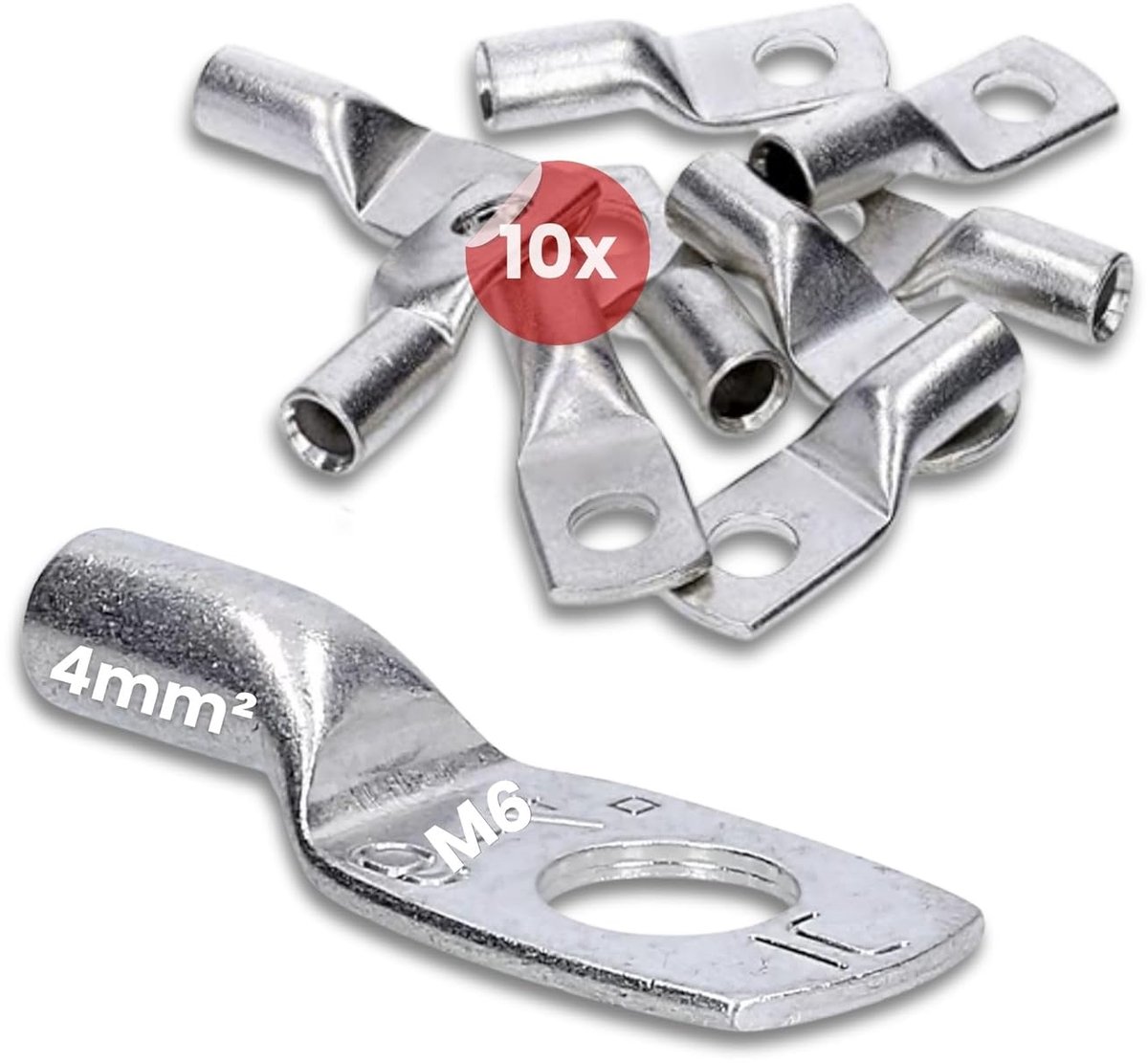 10x Buiskabelschoen 4mm² M6 - Vertind Koperen Krimpkabelschoenen | Zonder zichtgat - Voor huis, tuin, auto en zonne-installaties - Geschikt voor standaard krimptang - Made in Germany