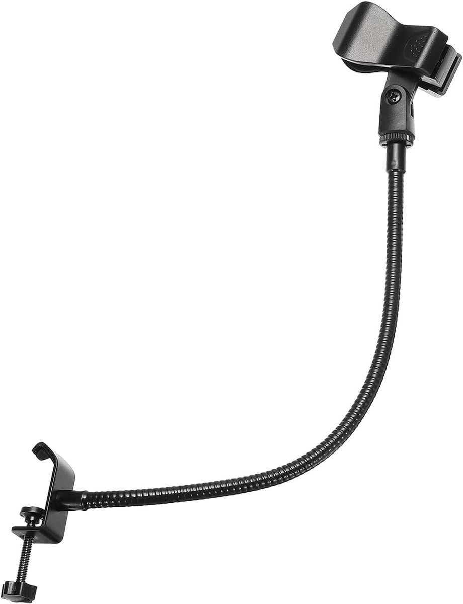 18,5" zwanenhals bureau microfoon standaard, flexibele arm desktop microfoon standaard met clip, 3/8" tot 5/8" microfoon veer clip voor zang spraak, zwart