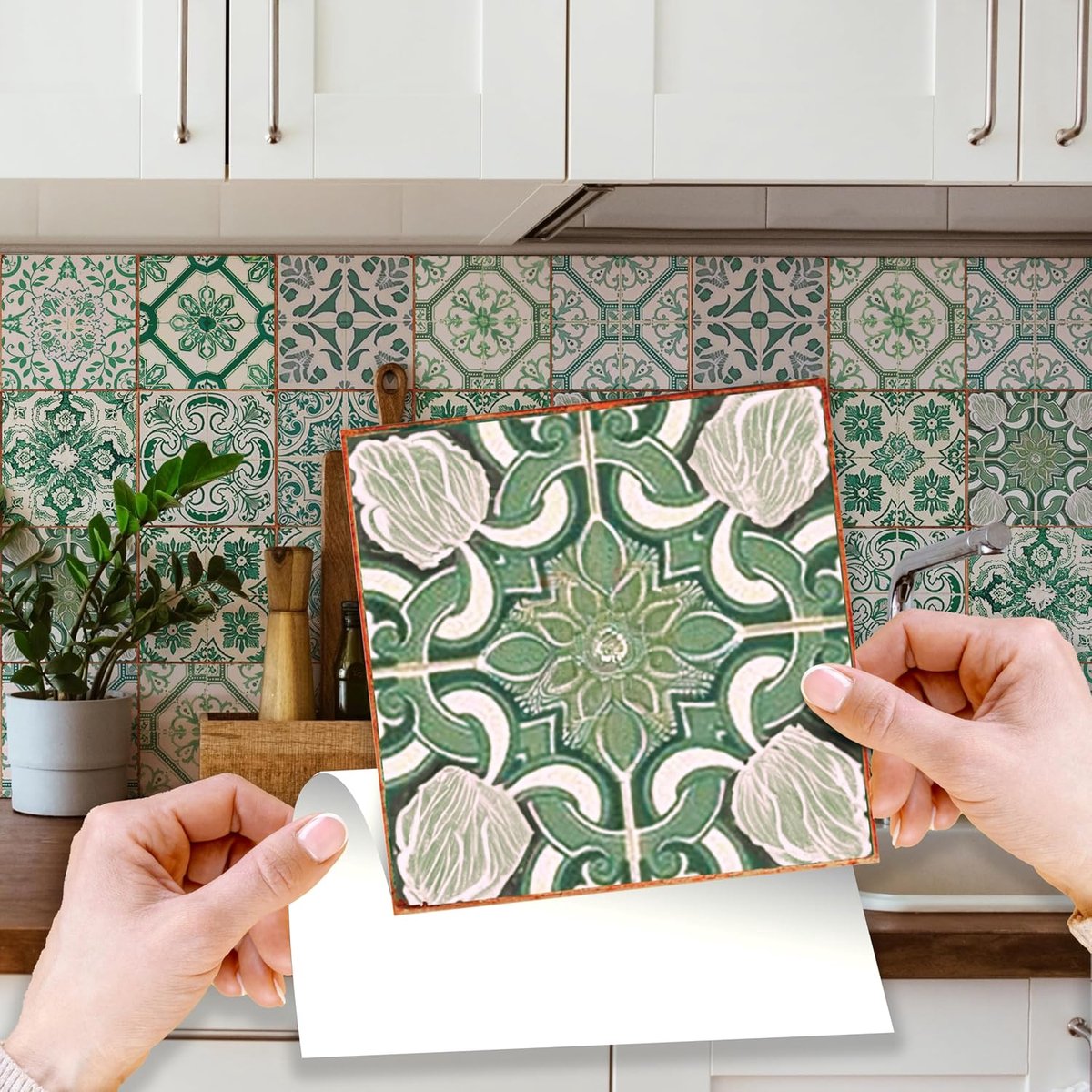 24 stuks zelfklevende keukenstickers, 15 x 15 cm, waterdicht, wandtegels, badkamer, gemakkelijk te plakken en af te pellen, muurstickers, keuken, tegelstickers, vintage, groen