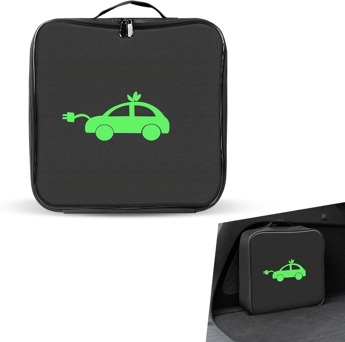 KZQ Opbergtas voor laadkabels van elektrische voertuigen - Grote capaciteit - Dubbele laag - Antislip 600D Oxford-stof - Met fluorescerende markeringen - Universele opbergtas voor in de kofferbak - 32x32x10 cm - Vierkant