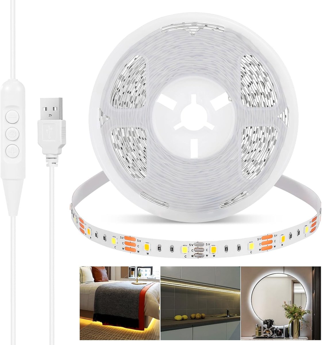 LED strip 5 m dimbaar - 3 kleurtemperaturen - zelfklevend - ideaal voor plafonds en kasten - SnelShoppen