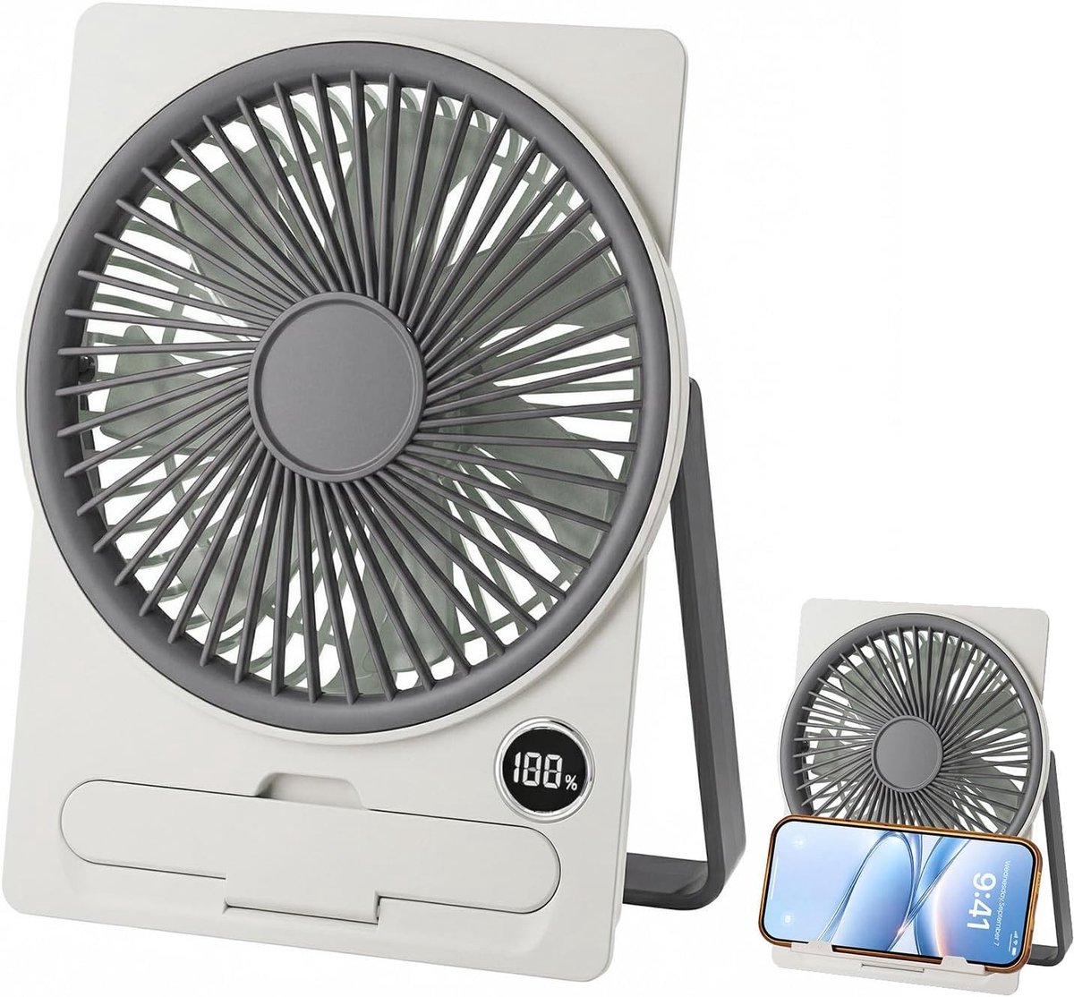 Tafelventilator - Grijs - Draagbare Mini-Ventilator - Oplaadbare en Stille Ventilator voor Binnen en Buiten